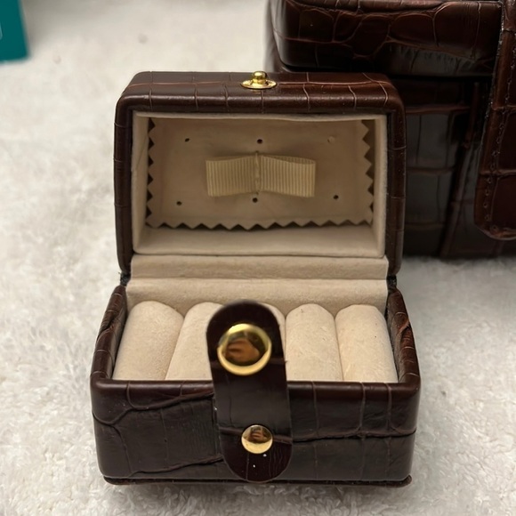 Faux Alligator Skin Portable Travel Jewelry Box Holder Organizer 2 piece - Picture 8 of 12